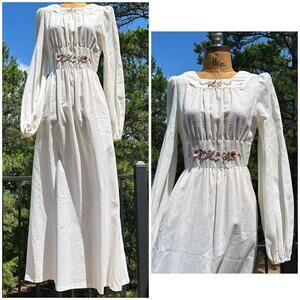Vintage 60s/70s Floral Applique Balloon Sleeve Renaissance Prairie Maxi Dress S